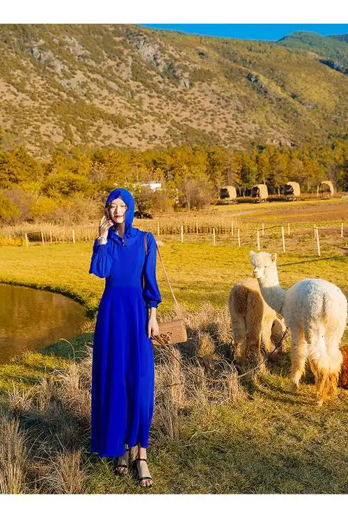 草原长裙女新疆青海湖稻城亚丁沙漠旅行拍照衣服大摆度假裙连衣裙