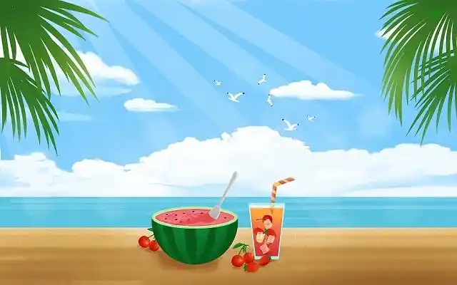 手绘节气立夏夏天小猫绿树下玩耍插画风景背景