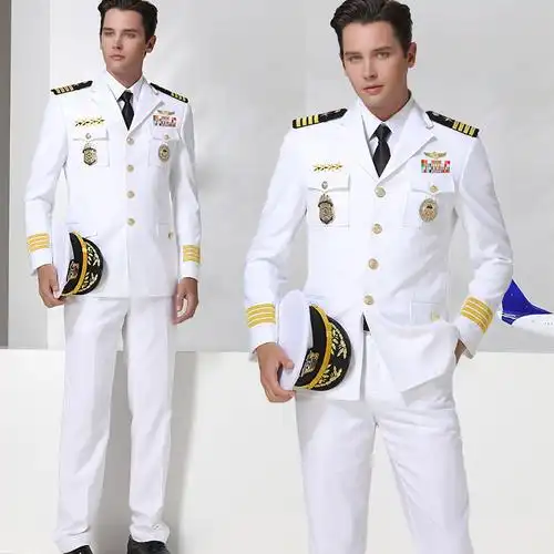 海军制服套装男士白色船长礼服军装直升机驾驶技术西装