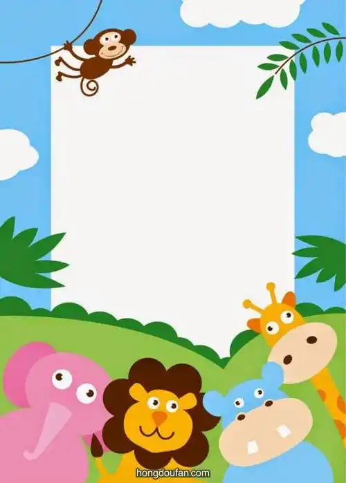 带有卡通动物的蓝色天空边框梦幻作文纸背景图片下载