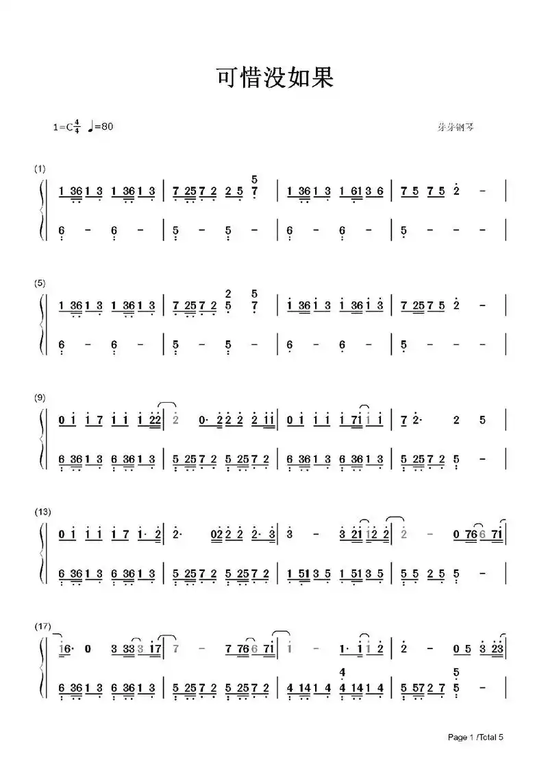 可惜没如果钢琴简谱.#可惜没如果钢琴简谱 #可惜没如果钢琴谱 - 抖音