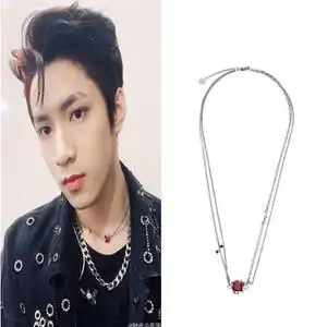 时代少年团刘耀文同款我系列红宝石男女原创设计项链轻奢锁骨链