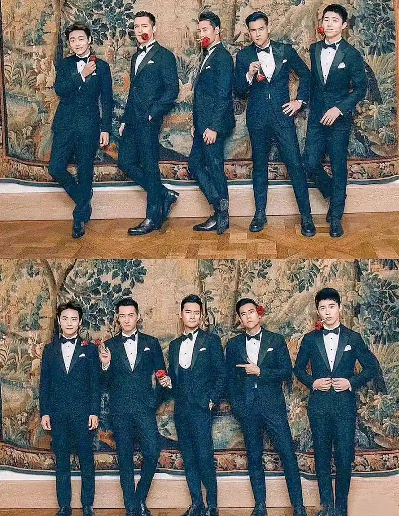看起来还是袁弘的伴郎团更帅一点,窦骁的伴郎团还是差一点.