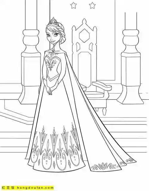 艾莎公主和安娜公主卡通涂色图片免费下载-红豆饭小学生简笔画大全