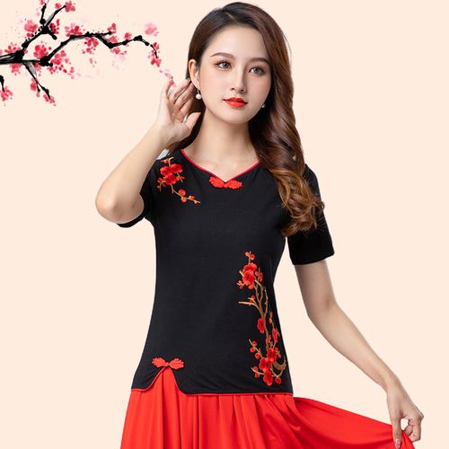 春夏广场舞服装上衣短袖新款莫代尔中袖跳舞衣服广场舞上装