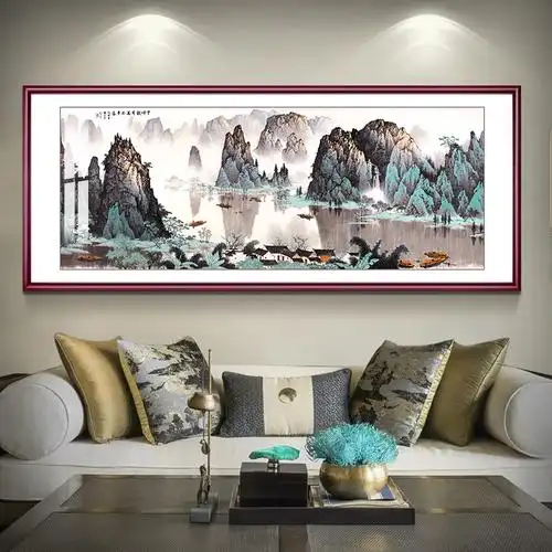 国画山水画客厅办公室尺寸挂画水墨画横幅聚宝盆山水国画