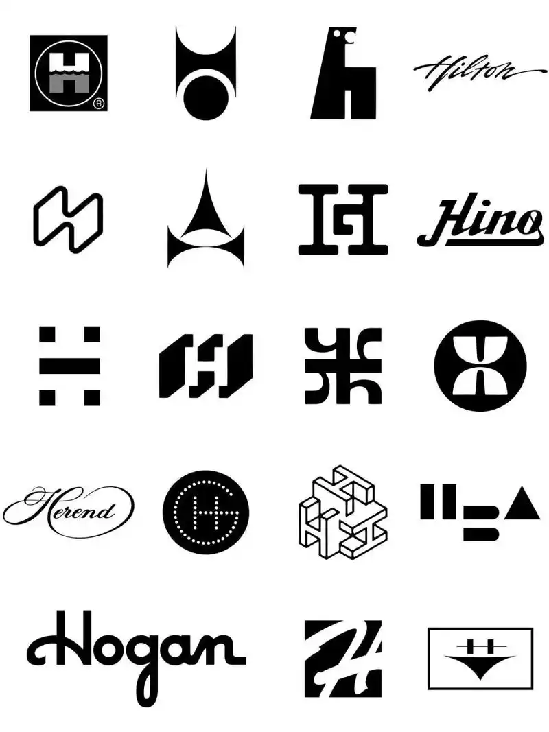 140个英文字母logo设计-h 字母h,上下左右对称,容易产生创意点,这里大