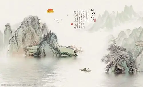 大气山水风景背景墙装饰画图案