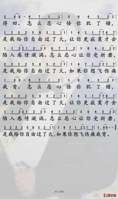过火简谱-张信哲歌曲-孙世彦曲谱3