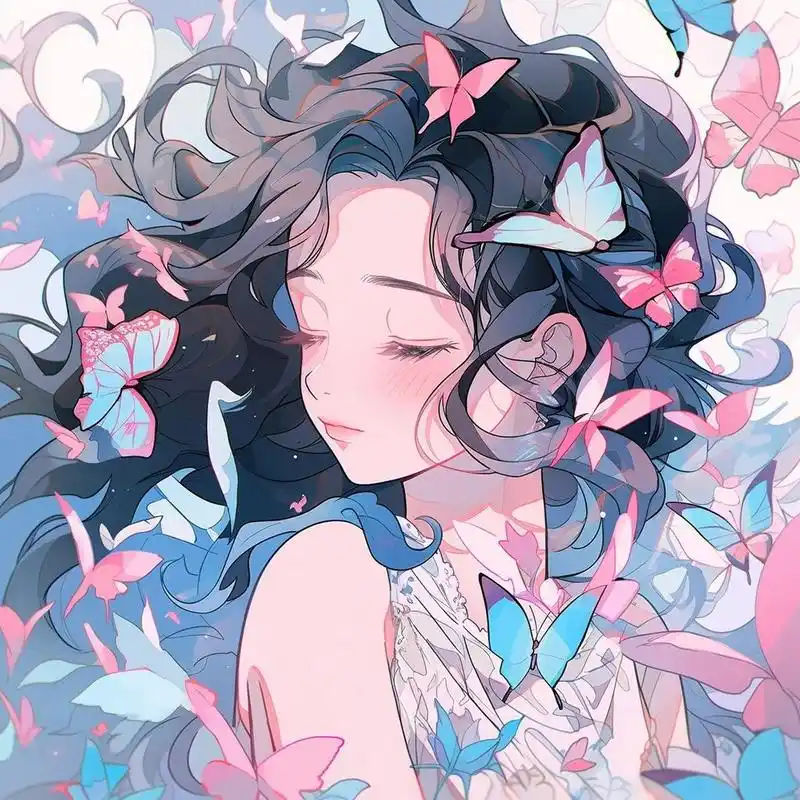 女生动漫头像系列47|蝶93 粉蓝色蝴蝶少女