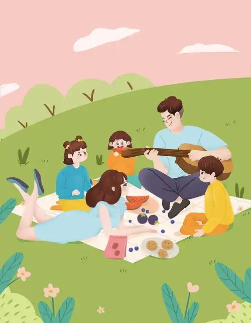 幸福一家人野餐系列插画|插画|商业插画|粉色小麦色 - 原创作品 - 站