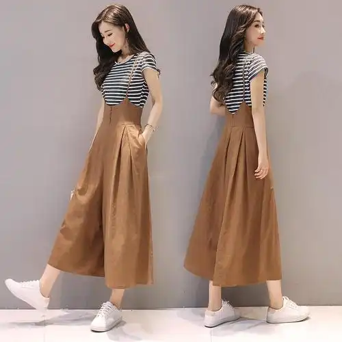 气质淑女裙裤背带裙港味套装夏装女士新品女装时尚矮个子两件套潮