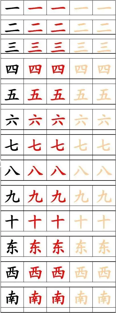 幼儿汉字笔画例字描红-简易格