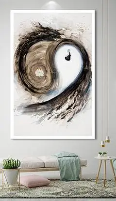 欧式复古太极图水墨山水装饰画