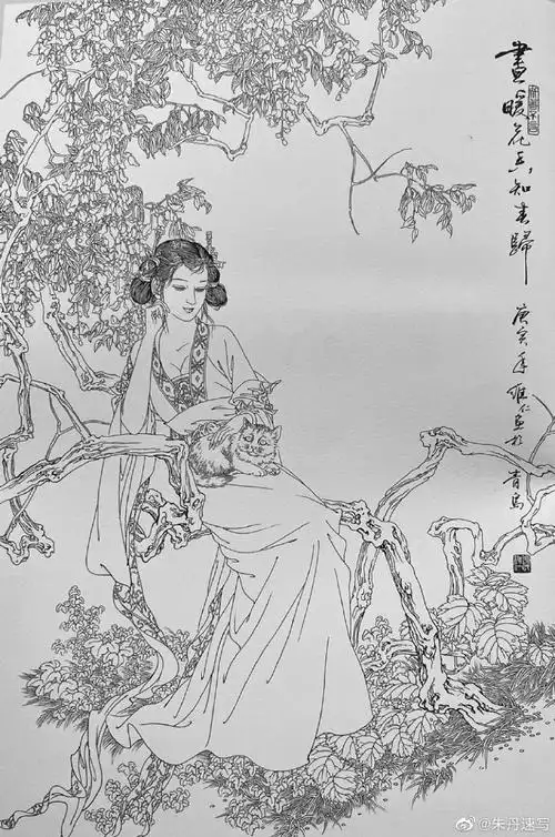 7815线描手绘临本画家项维仁的工笔人物白描线稿你喜欢哪一张呢