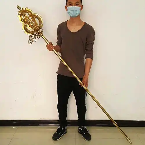 纯铜禅杖摆件锡杖玄奘地藏王手杖铜器工艺品铜像定制长2米