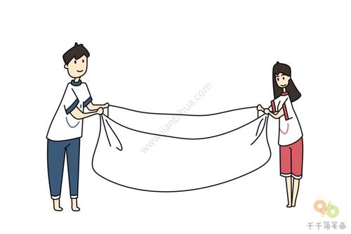 一起晒被子的爸爸妈妈简笔画
