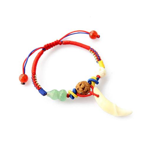 五子登科 野生桃核五佛猪惊骨玉葫芦黑狗牙脚链红绳脚链 宝宝婴儿