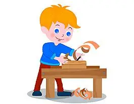矢量卡通手工做家具的男孩子