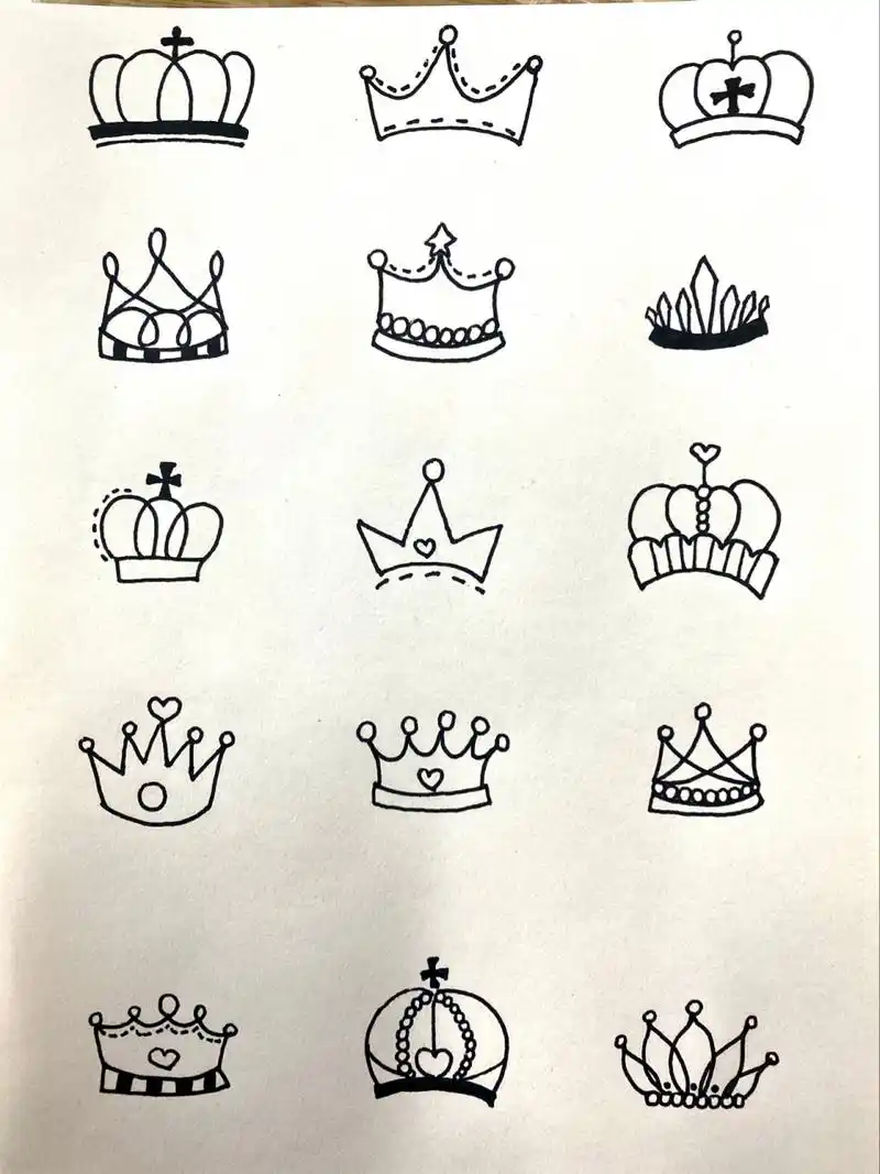 皇冠95简笔画大全 马克笔上色 简笔画素材 卡通可爱小皇冠 简单易上