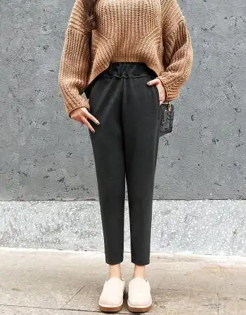 楚倩毛呢萝卜裤子哈伦裤女2017秋冬季新款韩版宽松百搭小脚直筒休闲裤