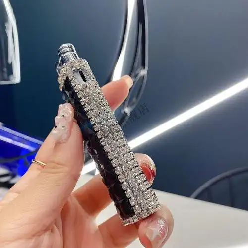 镶钻充气打火机女士定制创意防风直冲红火打火机满钻生日礼物 黑白