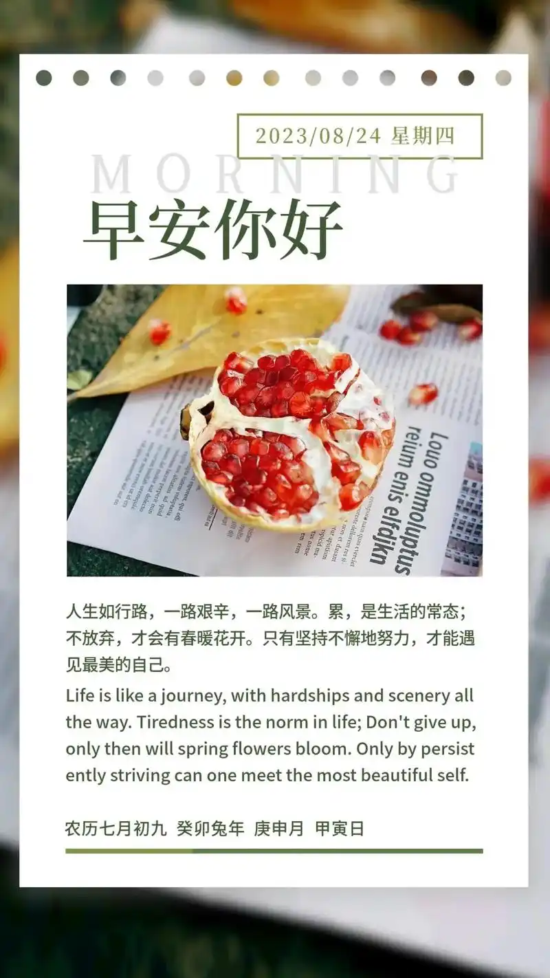 早安心语.早上好,今天是2023年8月24日,星期四,农历七 - 抖音