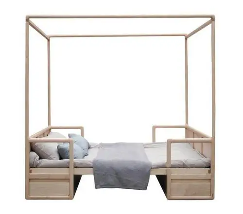 雄卓拔步床新中式禅意现代架子床实木双人床简约四柱床民宿原木色可免