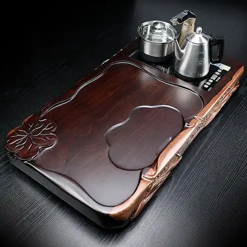 整块紫檀实木茶盘加厚厚边雕茶台高档功夫功夫茶整套茶具