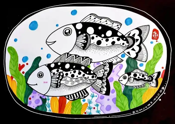 儿童画教程创意线描画自由自在的小鱼儿
