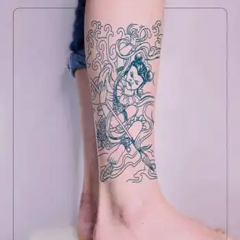 桑雀割线刺青色哪吒闹海男女防水纹身贴仿真线条哪吒抽龙筋花臂两张