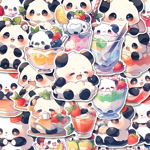 94张可爱卡通熊猫甜点贴纸个性创意手机壳笔记本电脑装饰防水贴画