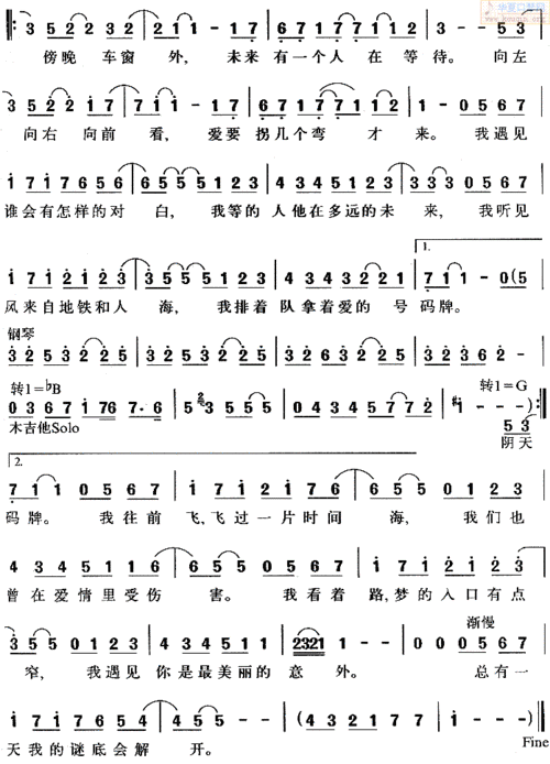 口琴-孙燕姿-遇见_歌谱_曲谱_乐谱 - 多来米,123