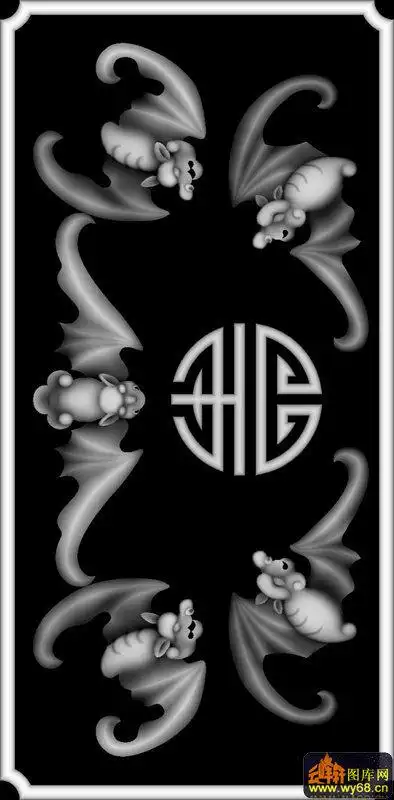 蝙蝠寿字纹五福同寿灰度图库素材