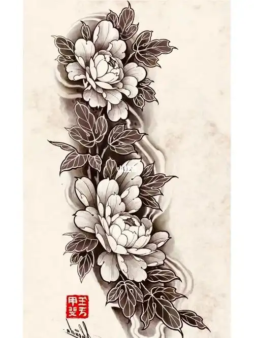 牡丹花臂纹身手稿