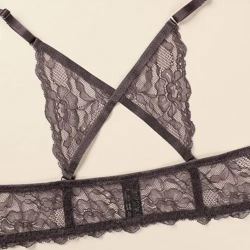 深v交叉前扣性感胸罩蕾丝聚拢女士美背内衣文胸套装