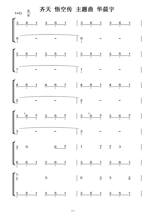 齐天 悟空传 主题曲 华晨宇(原版)钢琴双手简谱 钢琴简谱