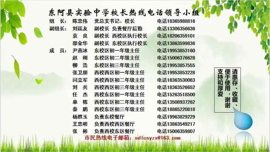 东阿县实验中学校长热线电话领导小组