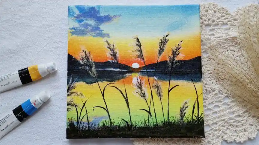 丙烯画:超级简单的0基础风景画教程,不藏私大教程!