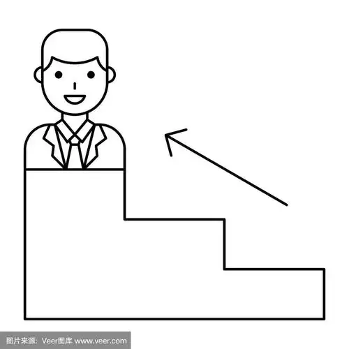 商人图标上楼梯矢量插图,线条风格图标