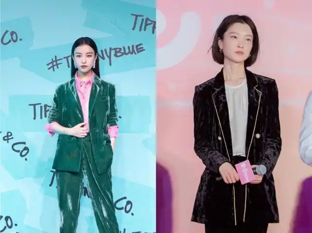 杜鹃和倪妮同穿丝绒西服颜值都很出众但风格却大不相同