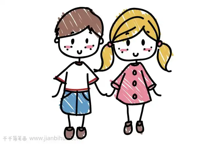 两个小朋友简笔画步骤图