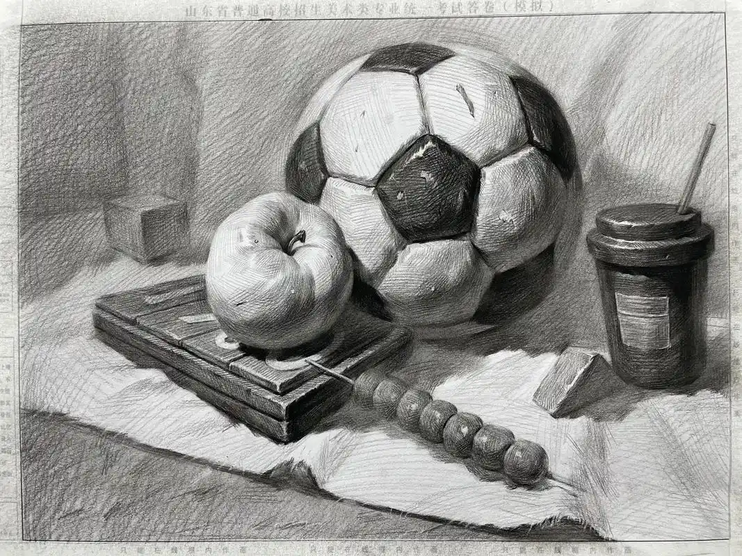 足球加苹果组合#素描静物 #美术生 #画室日常 #画画 - 抖音