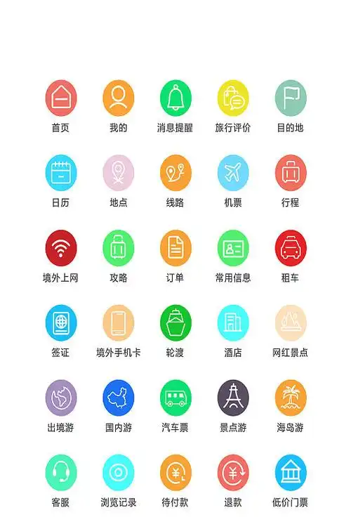 线性旅游类app手机矢量图标