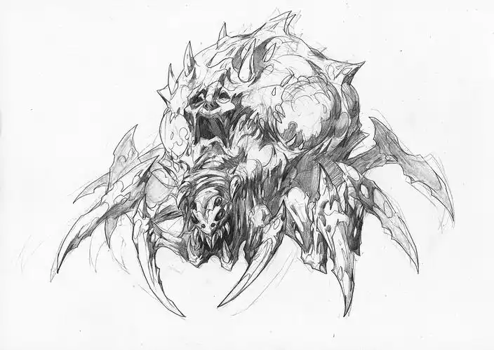 "怪脸食人蛛"手绘草图,画于2012年4月20日