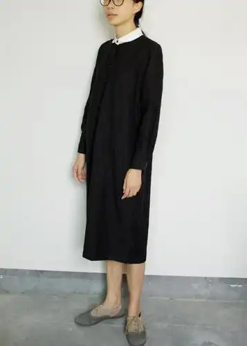 解构独立设计 小圆领 黑色 长衫