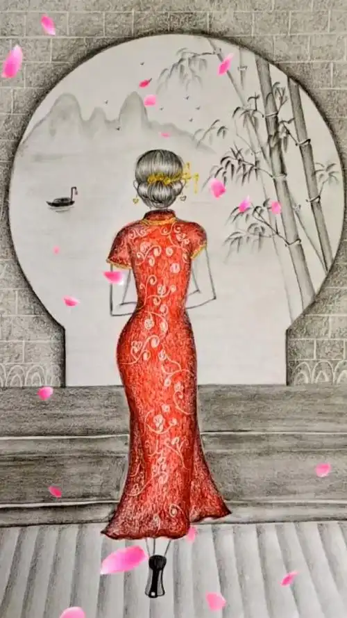 简单画(古风背影)零基础一起学画画,古风美人手绘