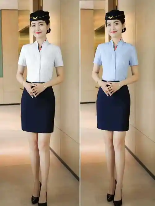 正品空乘面试职业装衬衫女工作服v领长袖白衬衣南航空姐制服条纹