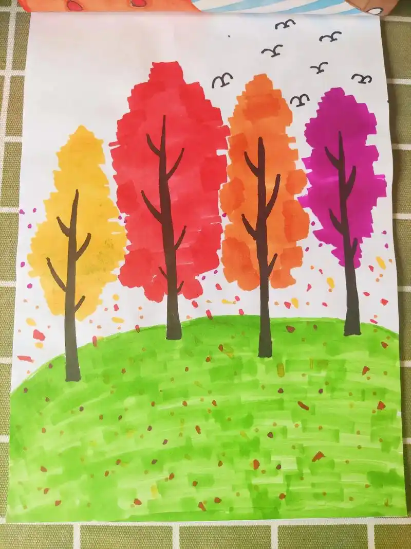 秋天森林!线描搞以及马克笔色号如图.很 - 抖音