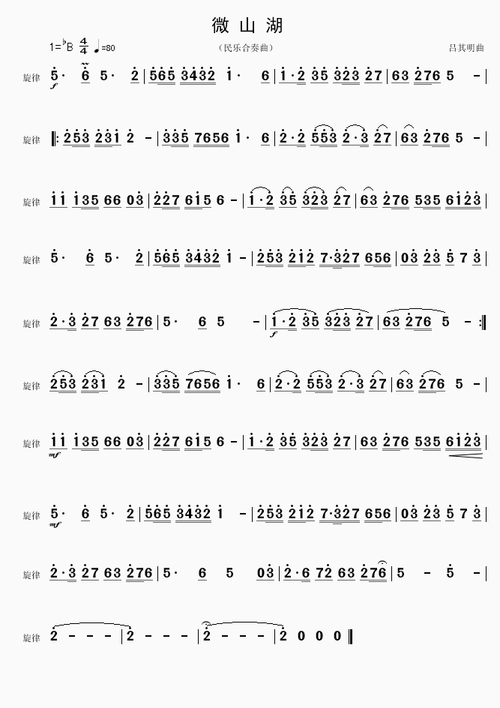 微山湖(民乐合奏曲)简谱该歌谱演奏者为陈海燕,歌曲名称为微山湖,歌谱